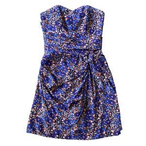 Club Monaco Dress Women Sz 2 Blue And Orange Floral Graphic Strapless Cocktail